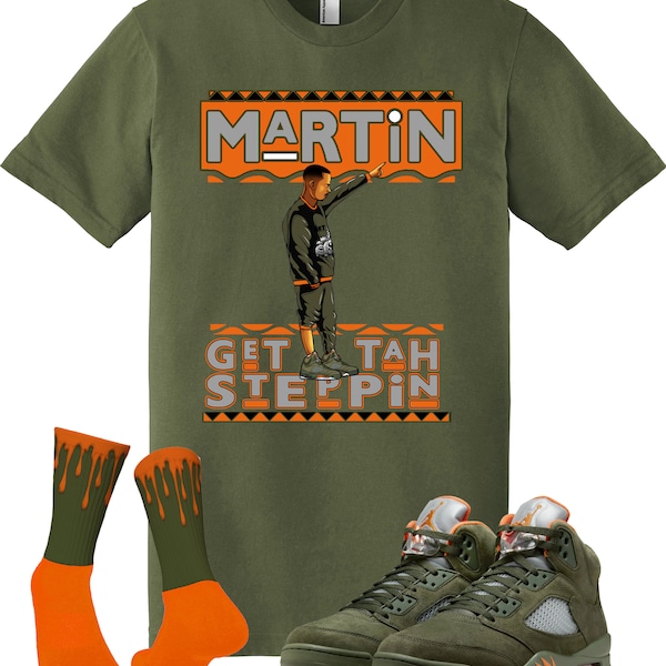 Fitz 4 kickz Shirt to match the retro Jordan 5 Olive army Green Solar orange