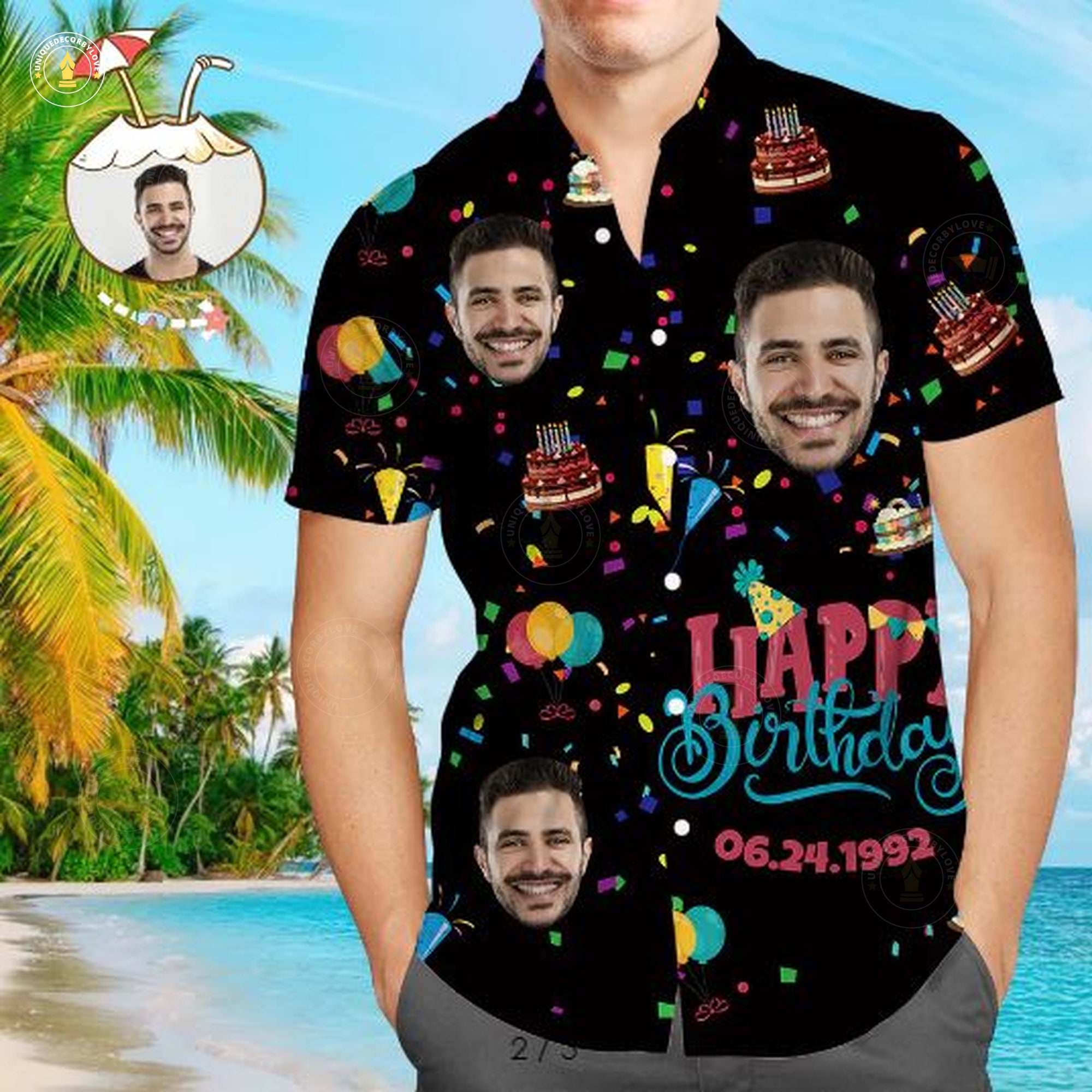 Custom face happy birthday hawaiian shirt