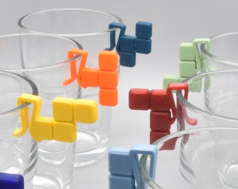 7 Glas-Markierer mit Tetris-Motiven / Glas-Clips / Glasmarker / Tumbler Tags