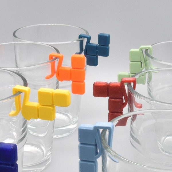 7 Glas-Markierer mit Tetris-Motiven / Glas-Clips / Glasmarker / Tumbler Tags