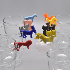 12 Glas-Markierer mit Tiermotiven - Freie Wahl aus 50 Tieren und 14 Farben