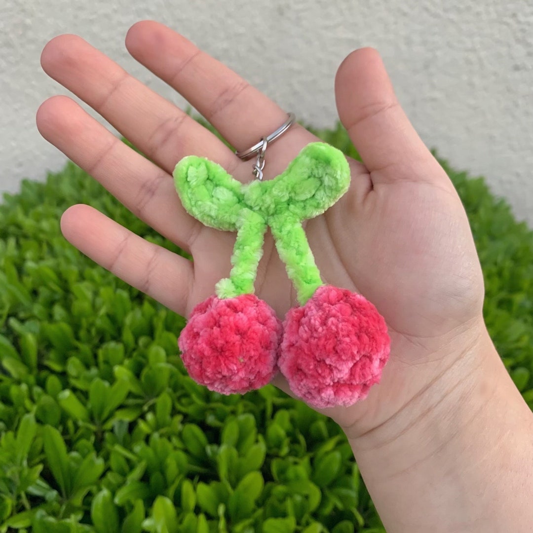 Handmade Crochet Cherry Keychain With Stems and Leaves Cute Fruit ...