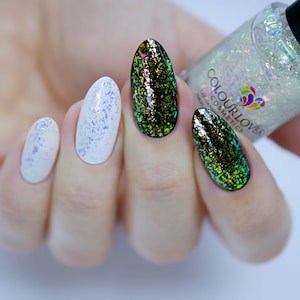 Under the freezing spell multichrome flakie topper plant based 10-free sustainable vegan cruelty-free handmade nail polish
