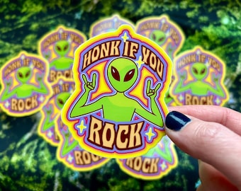 Honk if You Rock Alien Vinyl Sticker
