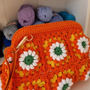 Colorful Granny Square Crochet Clasp Clutch and Crossbody bag, 2 in 1 bag,All Day Toiletry Pouch in Boho Style