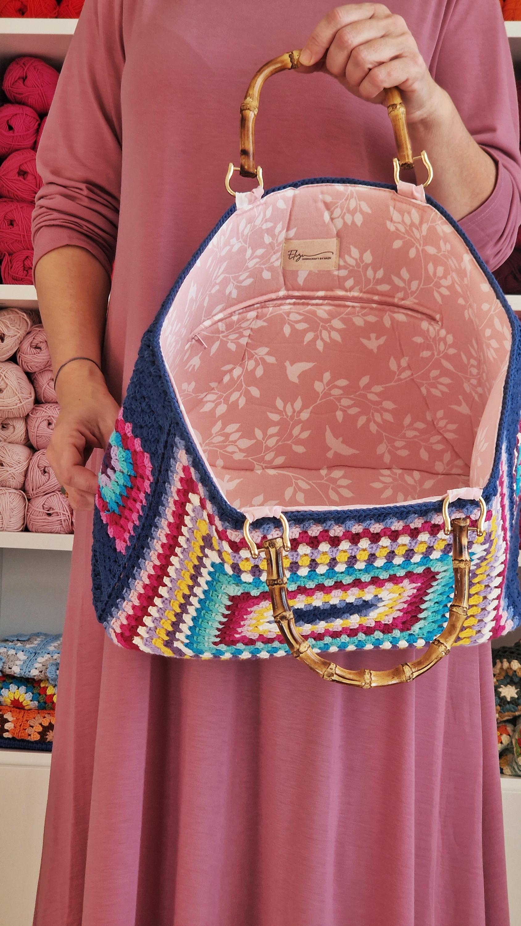 Granny Square Crochet Bag, Crochet Tote Bag in Vintage Style