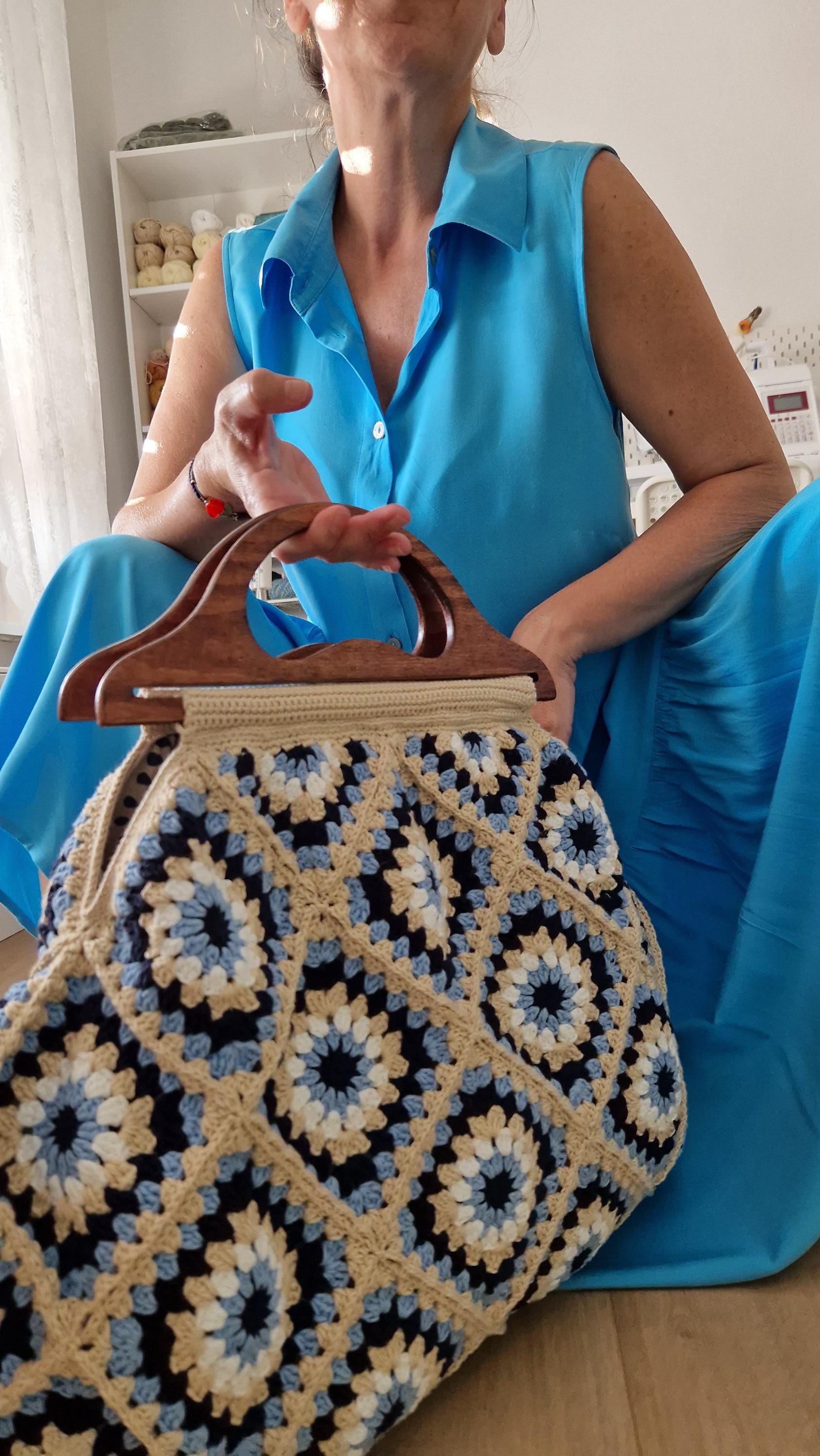 【希少】作家さん　crochet bag Granny Square Crochet XXL Bag, Crochet Tote Bag in Vintage Style
