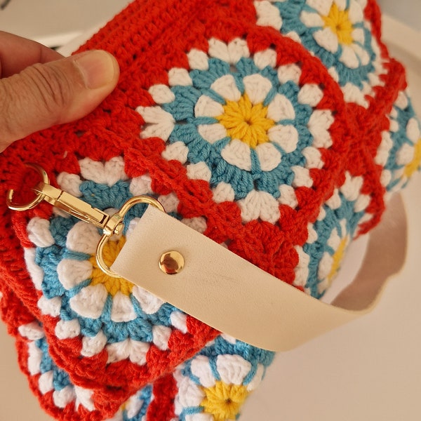 Colorful Granny Square Crochet Clasp Clutch and Crossbody bag, 2 in 1 bag,All Day Toiletry Pouch in Boho Style