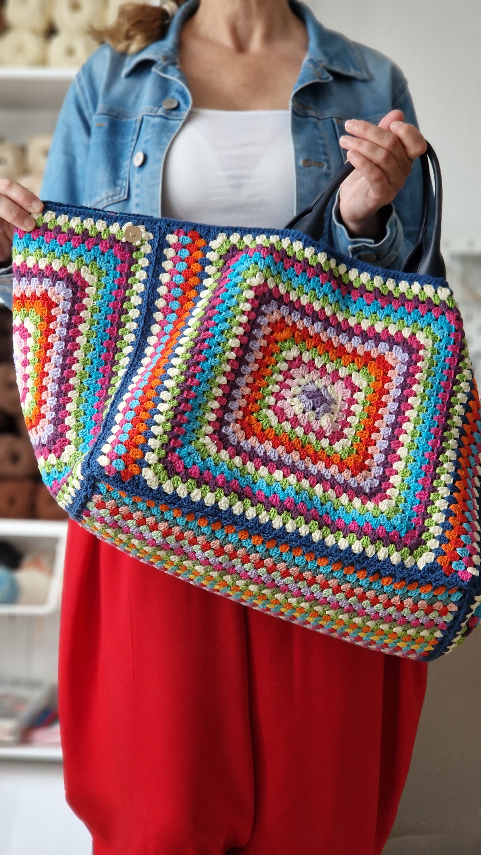 Granny Square XXL Crochet Bag, Crochet Tote Bag in Vintage Style