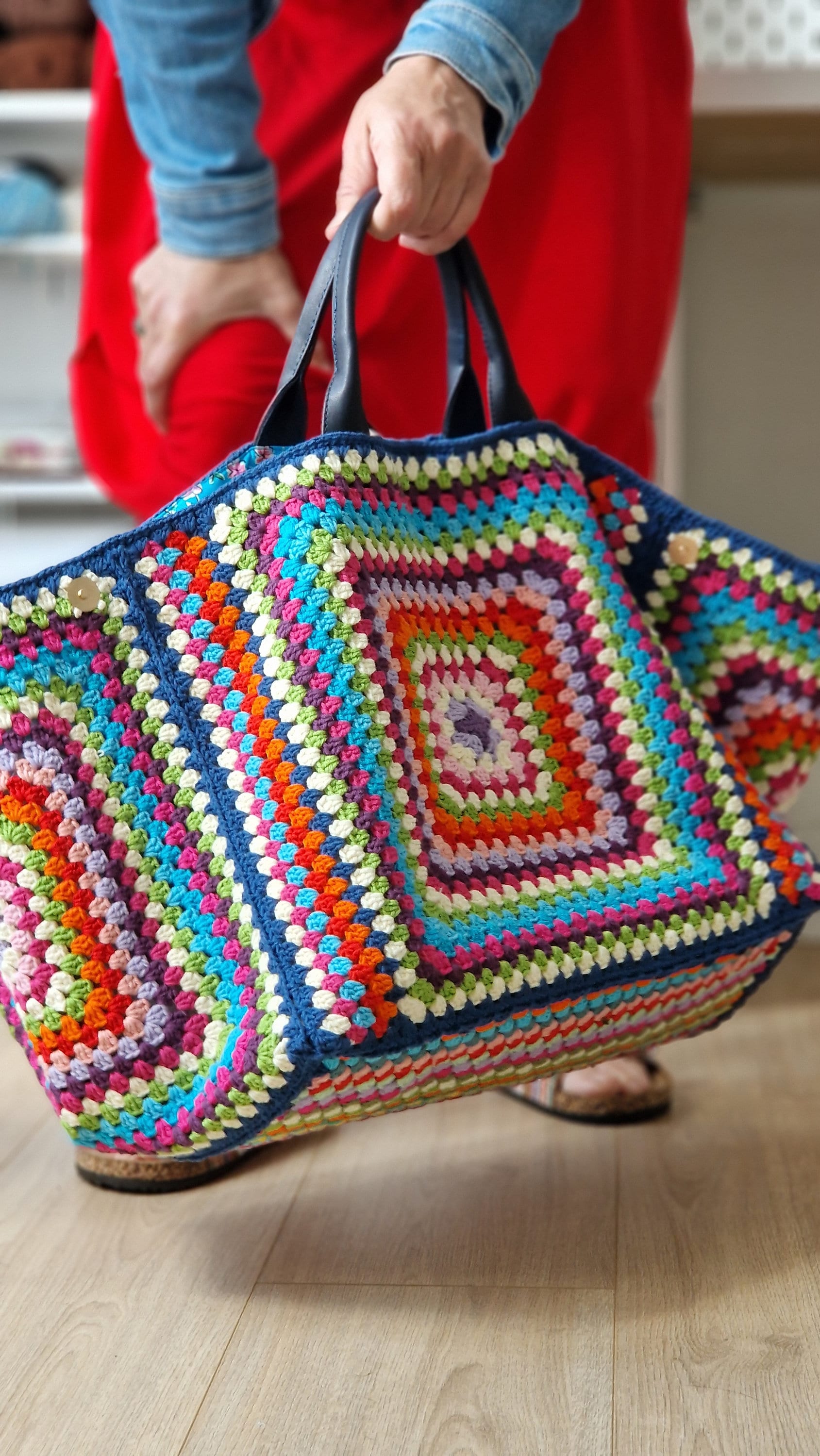 Granny Square XXL Crochet Bag, Crochet Tote Bag in Vintage Style