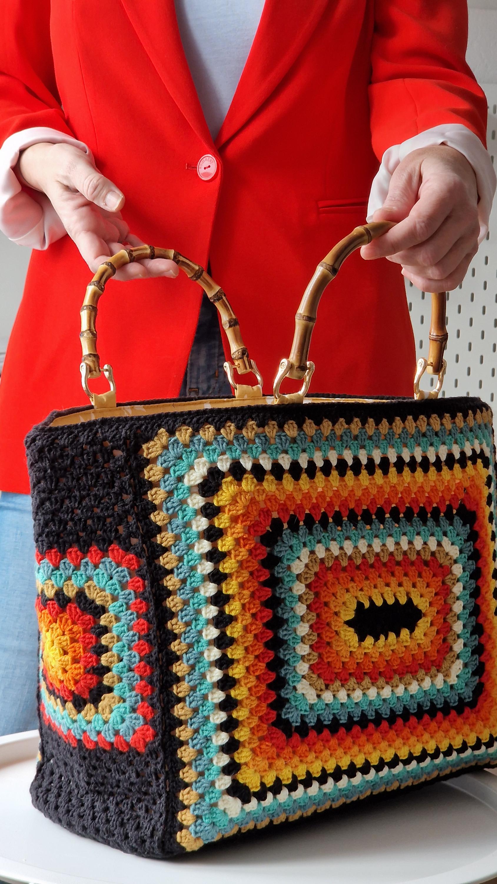 Granny Square Crochet Bag, Crochet Tote Bag in Vintage Style