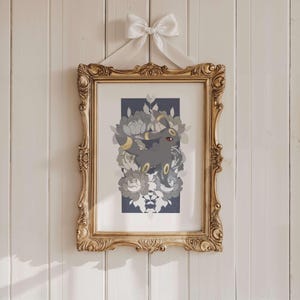 Shadow Fox Creature - Anime Inspired - Floral Fantasy Wall Art - Nursery Printable Decor - Instant Digital Download