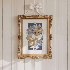 Fluffy Fox Creature - Anime Inspired - Floral Fantasy Wall Art - Nursery Printable Decor - Instant Digital Download