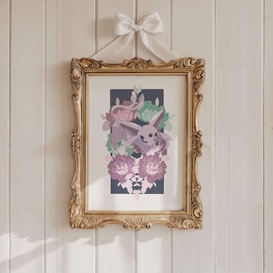 Mystic Cat Creature - Anime Inspired - Floral Fantasy Wall Art - Nursery Printable Decor - Instant Digital Download