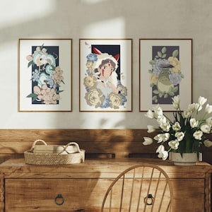 Set of 3 Magical Spirits - Anime Inspired - Floral Fantasy Wall Art - Nursery Printable Decor - Instant Digital Download