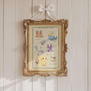 Vintage Electric Type Creatures - Anime Inspired - Floral Fantasy Wall Art - Nursery Printable Decor - Instant Digital Download
