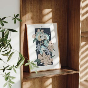 Dragón Espíritu del Río - Inspirado en el anime - Arte mural floral de fantasía - Decoración imprimible para habitación infantil - Descarga digital instantánea