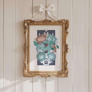 Frost Fox Creature - Anime Inspired - Floral Fantasy Wall Art - Nursery Printable Decor - Instant Digital Download