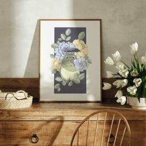 Arte de parede floral inspirada em Totoro, do Studio Ghibli, para decoração de quarto de bebê (download digital)