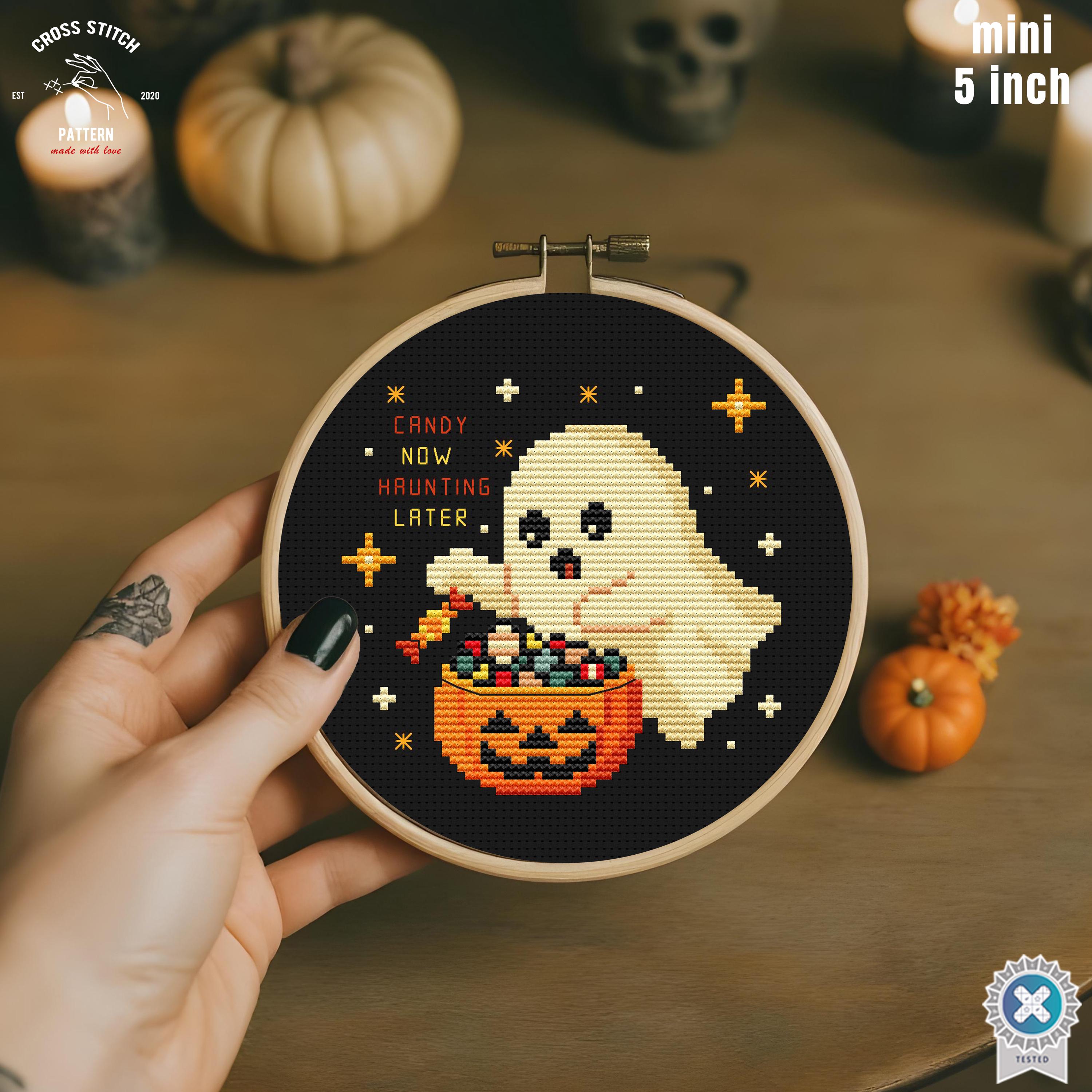 Tiny Halloween Cross Stitch Pattern Funny Ghost With Candy Bucket ...