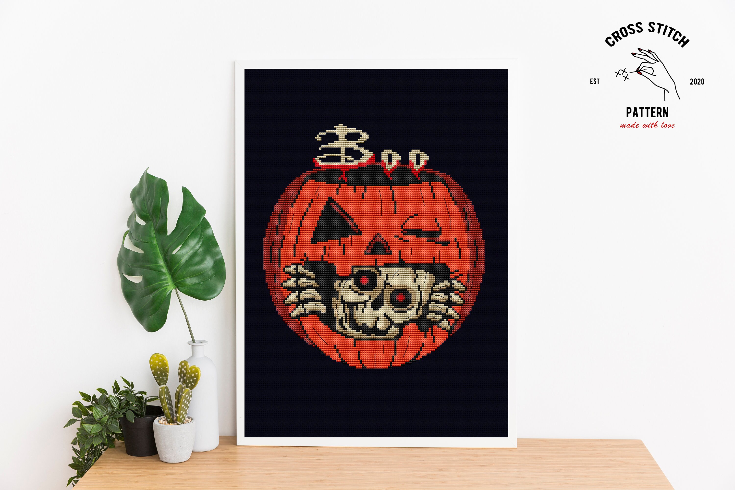 Halloween Ghost Cross Stitch Pattern Pumpkin Skeleton Embroidery Spooky ...