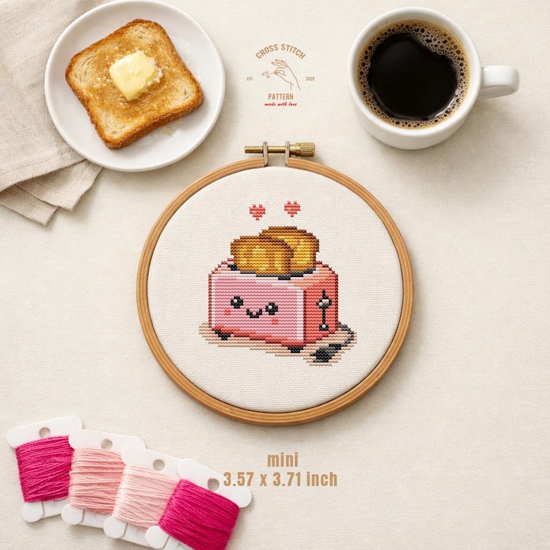 Kawaii Toaster Cross Stitch Pattern PDF, Cute Breakfast Food Cross ...