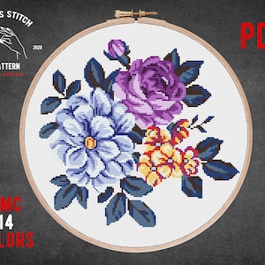 Bloemen kruissteekpatroon Aquarel bloemenkaart Bloemenborduurwerk Plant kruissteek Moderne kruissteek Decor voor keuken Cadeau voor haar