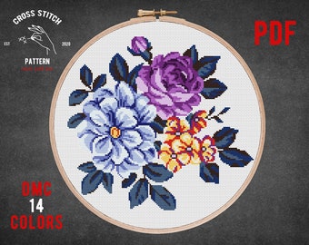 Flower cross stitch pattern Watercolor flower chart Floral embroidery Plant cross stitch Modern cross stitch Decor for kitchen Gift for her