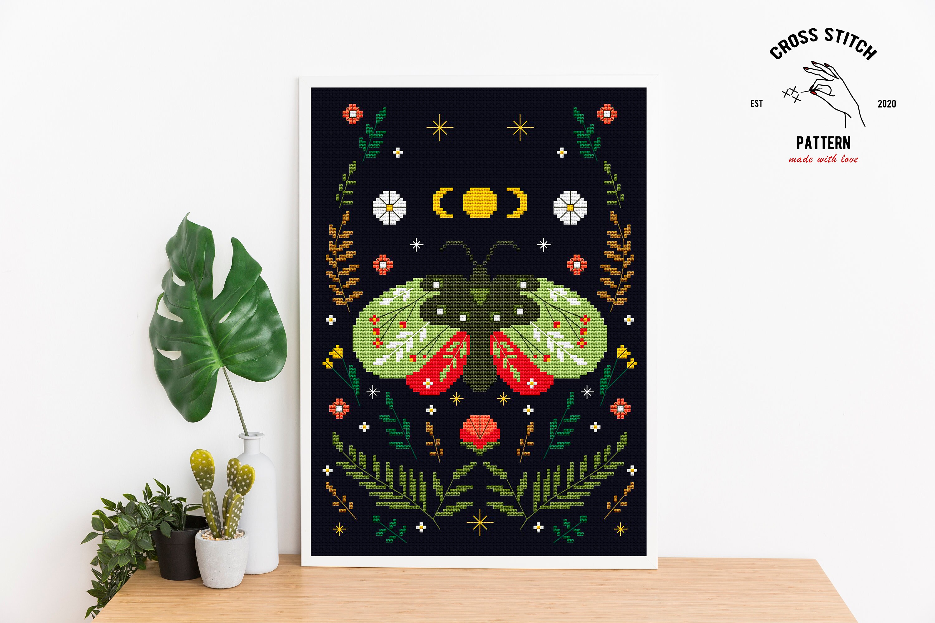 Moth Cross Stitch Pattern Witch Cross Stitch Luna Moth - Etsy