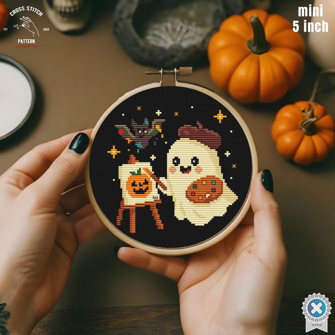 Tiny Halloween Cross Stitch Pattern Funny Ghost Embroidery Creepy Cute ...