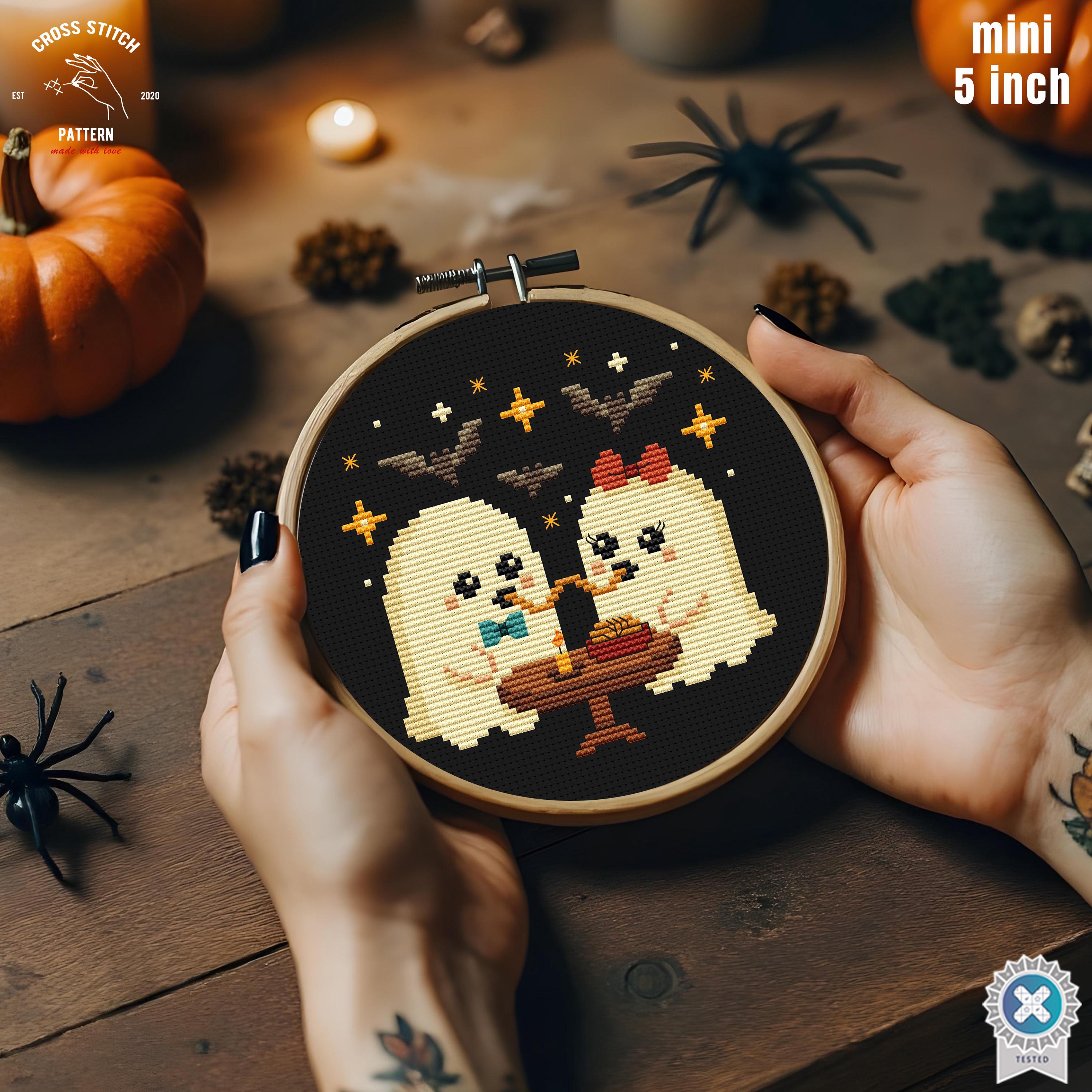 Tiny Halloween Cross Stitch Pattern Funny Ghost Embroidery Creepy Cute ...