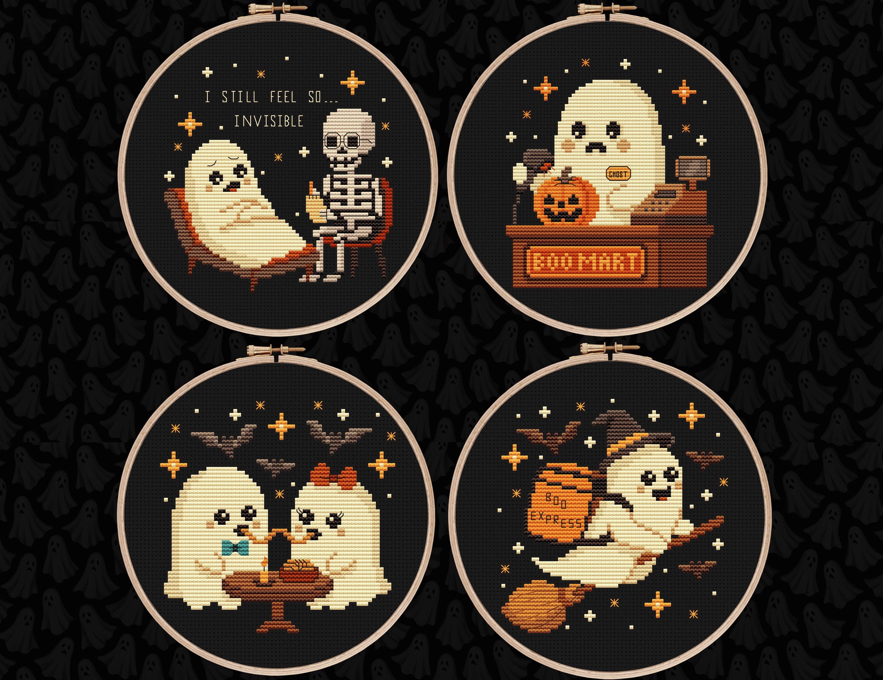 Tiny Halloween Cross Stitch Pattern Funny Ghost Embroidery Creepy Cute ...