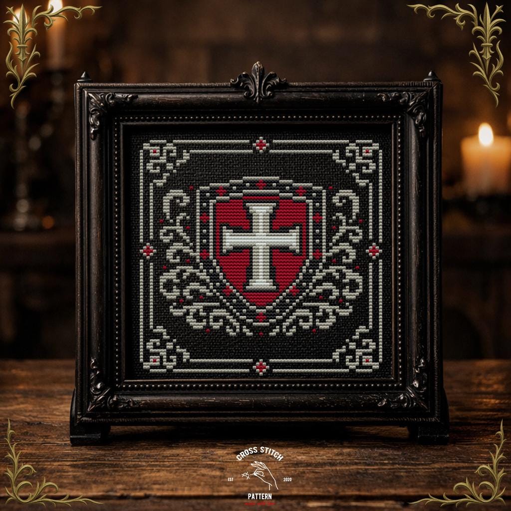Medieval Knight Cross Stitch Pattern, Gothic Armor Embroidery PDF, Dark ...