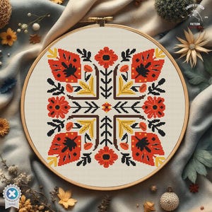 Modèle de point de croix scandinave Point de croix nordique Broderie folklorique ornement vintage Fleur broderie géométrique Art moderne au point de croix