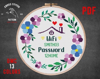 Custom Wifi Password sign cross stitch pattern Personalization home decor Welcome sigh embroidery Wi-Fi password xstitch