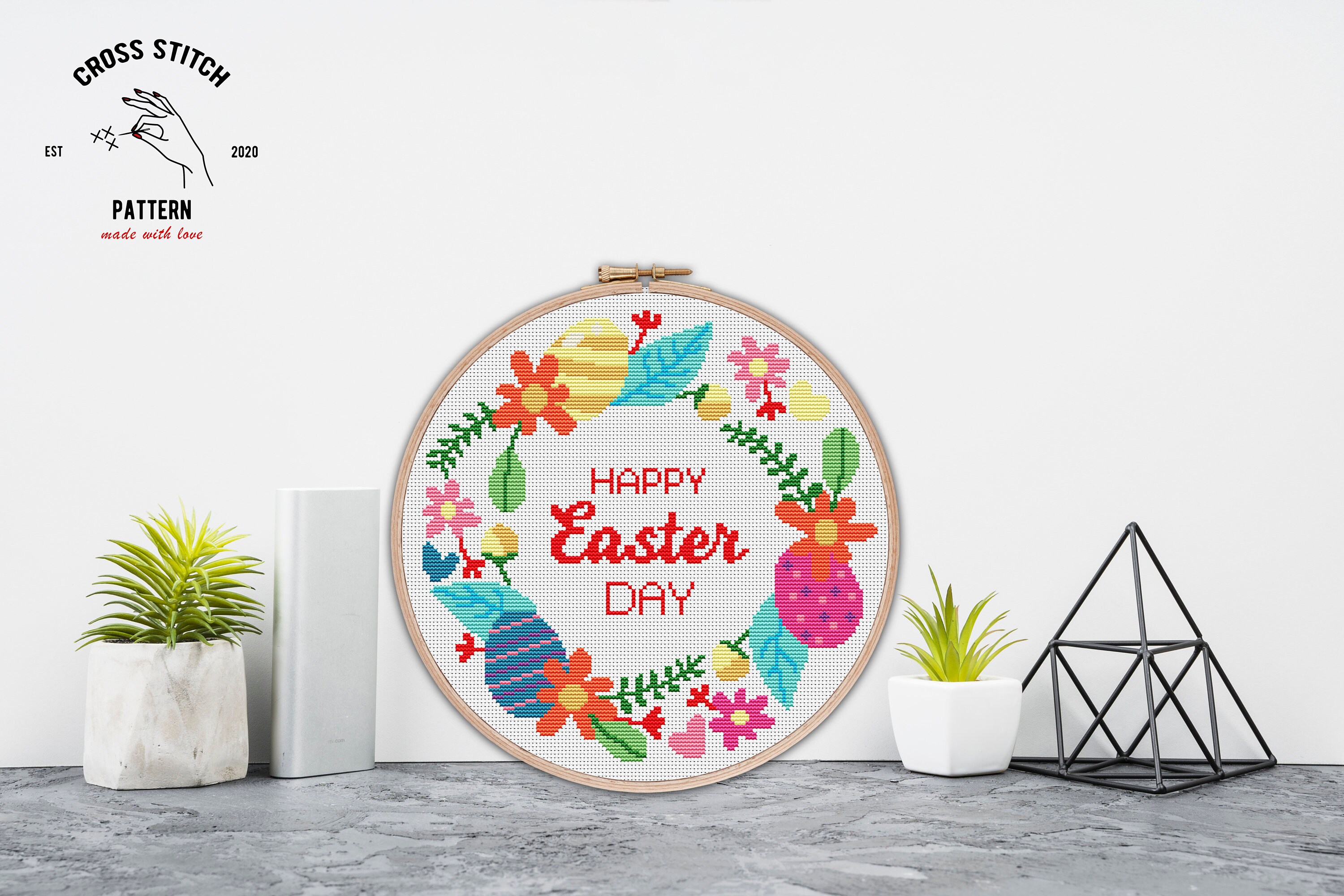 Happy Easter Day Cross Stitch Pattern Easter Decoration Embroidery ...
