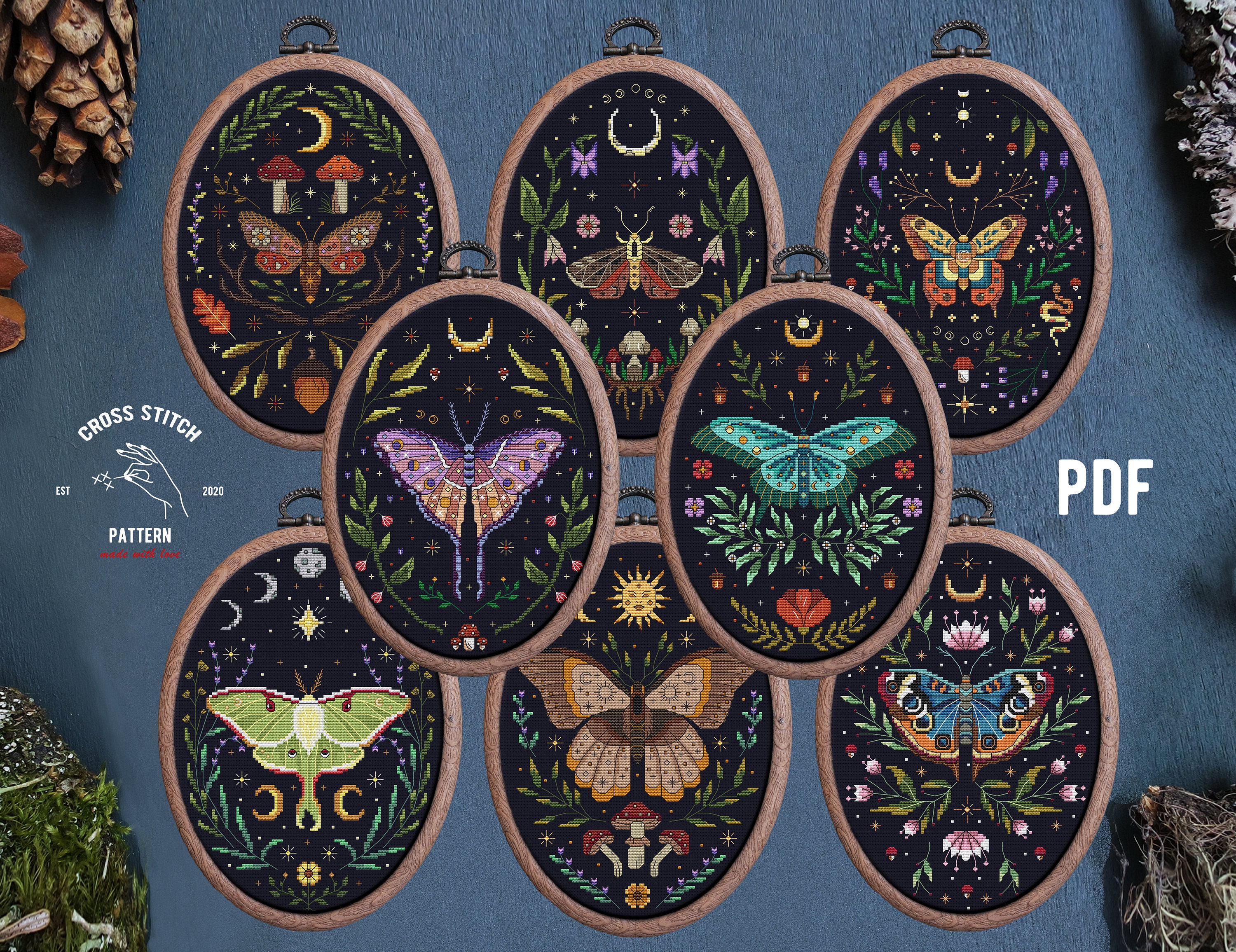 Witchy Insect Pattern Moth Cross Stitch Pattern Witchy Cross Stitch Insect Embroidery ...