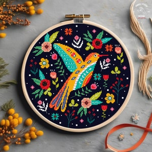 Folk bird cross stitch pattern Scandinavian cross stitch Nordic cross stitch Folk embroidery Vintage ornament Floral Modern cross stitch