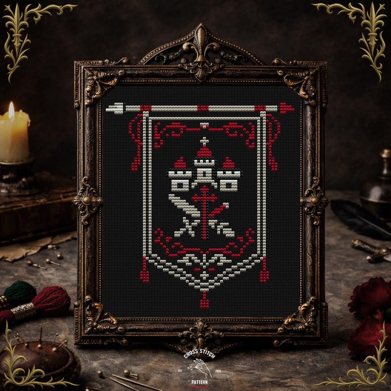 Medieval Knight Cross Stitch Pattern, Gothic Armor Embroidery PDF, Dark ...