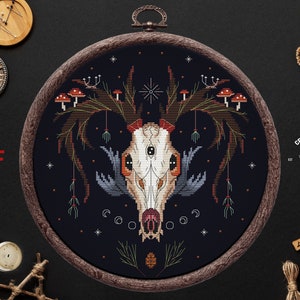 Patrón punto de cruz gótico Bordado de brujas Punto de cruz satanás Punto de cruz tarot gótico Cráneo de cabra Ocultismo xstitch Tema vampiro Demonios Diablo