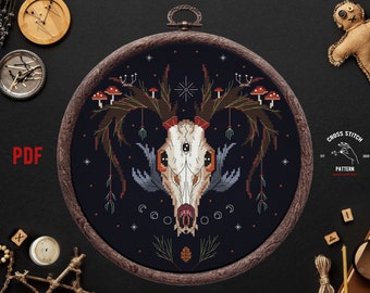 Gothic cross stitch pattern Witch embroidery Satan cross stitch Goth tarot cross stitch Goat skull Occult xstitch Vampire theme Demons Devil
