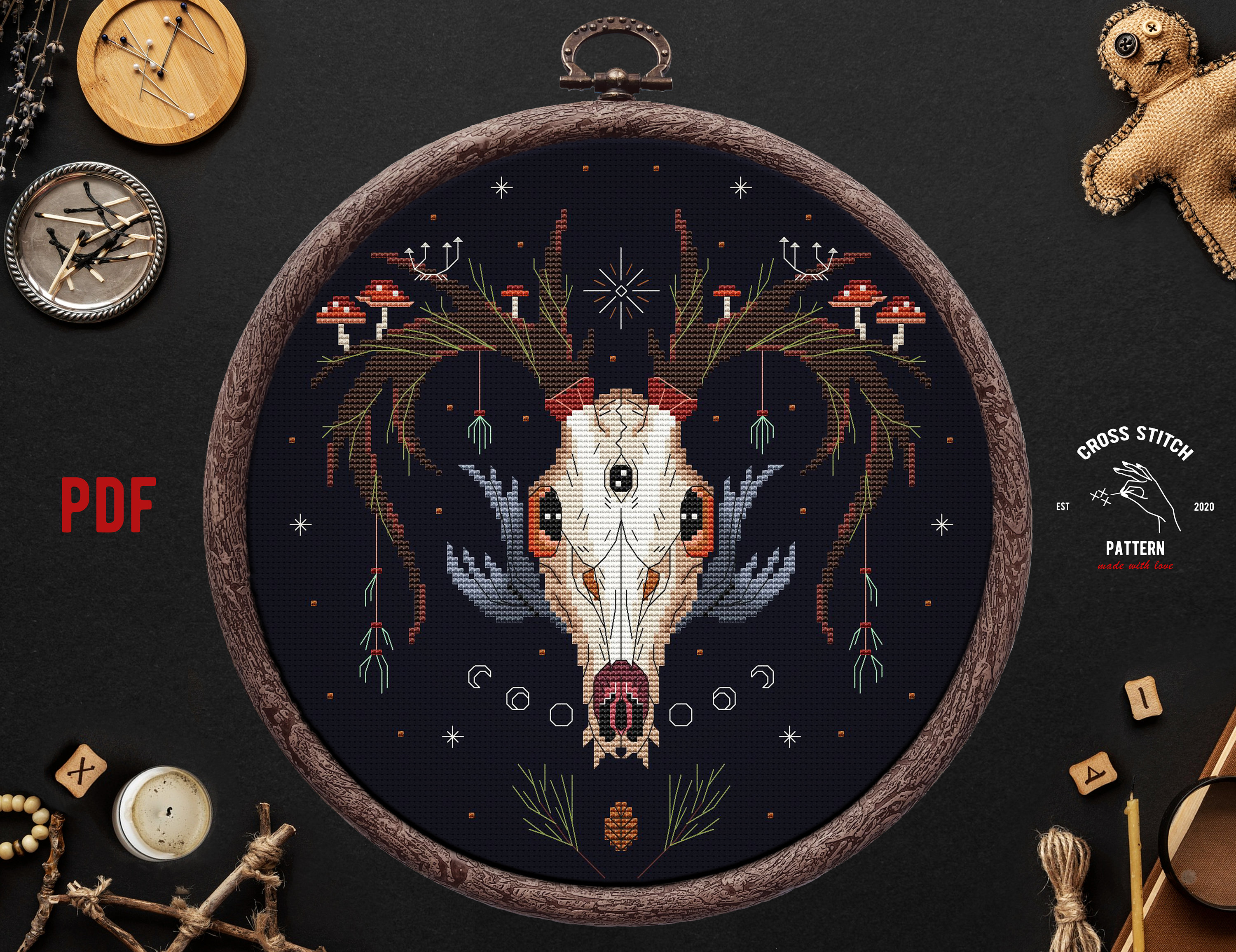 Gothic Cross Stitch Pattern Witch Embroidery Satan Cross Stitch