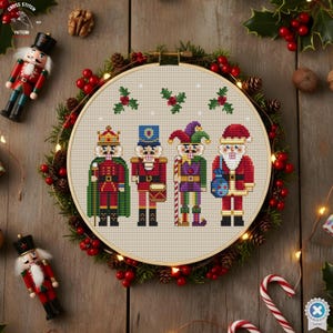 Nutcracker cross stitch pattern Classic Christmas Soldiers Embroidery PDF King Drummer Jester Santa Holiday Cross Stitch Design