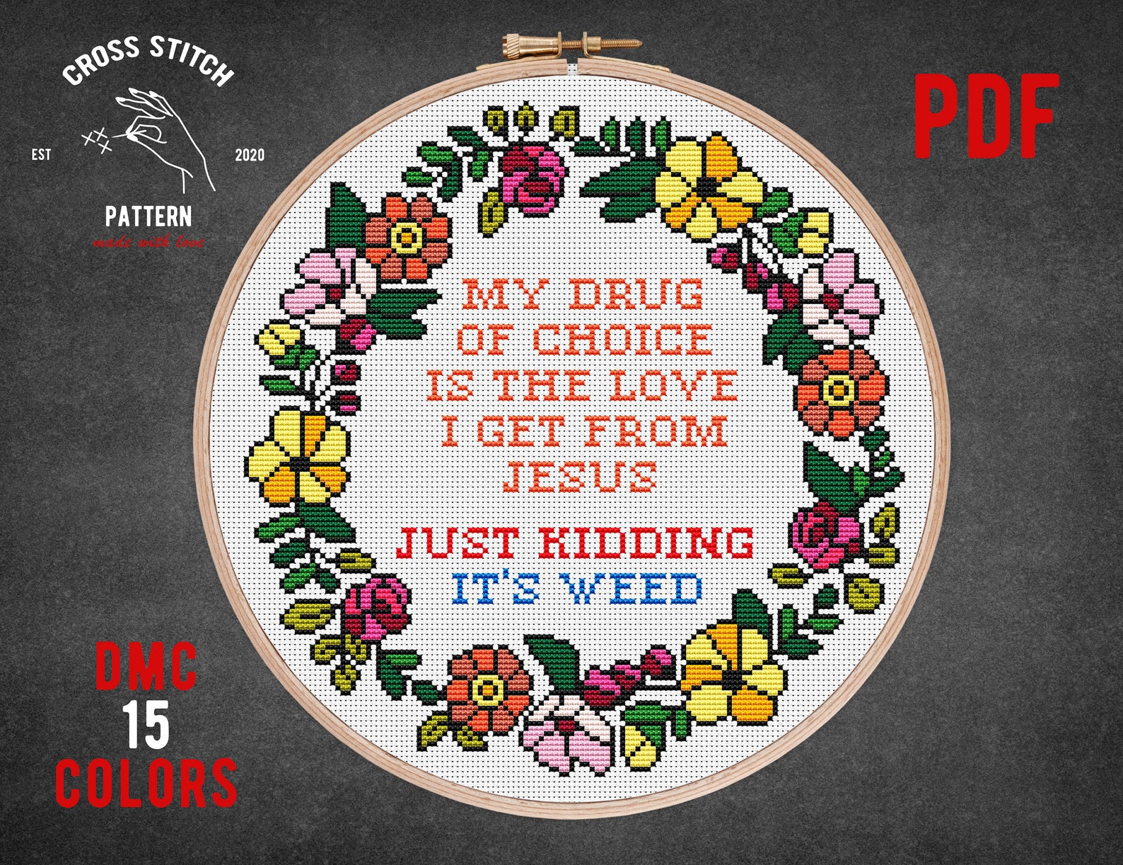 Quotes cross stitch pattern Vulgar text It's weed xstitch Etsy