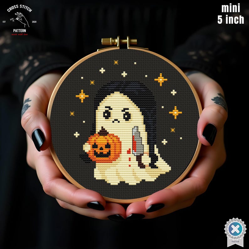 Tiny Halloween Cross Stitch Pattern Funny Ghost Embroidery Creepy Cute ...