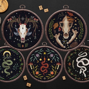 Goat skull cross stitch Snake cross stitch Witchy baphomet Satanic pentagram embroidery Gothic Occult Witchcraft Spooky Skeleton pattern PDF