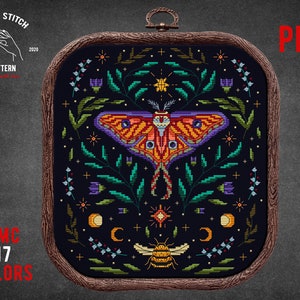 Moth cross stitch pattern Insect bee embroidery Witchy cross stitch Cottagecore embroidery Gothic cross stitch Mushroom xstitch Moon Phase