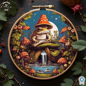 Frog cross stitch pattern Mushroom cross stitch Toad cross stitch Goblincore embroidery Witchy aesthetic Moth embroidery Gothic cross stitch