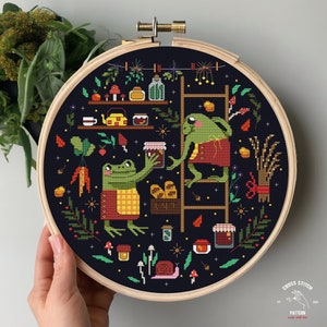 Frog cross stitch pattern Witchy cross stitch Cute Toad cross stitch Goblincore embroidery Mushroom Moth embroidery Gothic cross stitch
