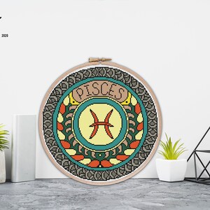 Korsstygnsmönster med stjärntecken Fiskarna Astrologiskt teckenbroderi Stjärnsymbol Väggdekorationer Mandala korsstygn bild 9